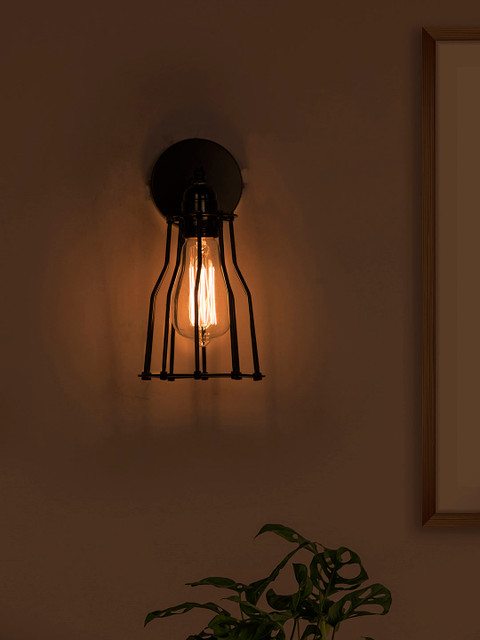 

Fos Lighting Lamp Black Textured Cage Rustic Single Wall Lamp