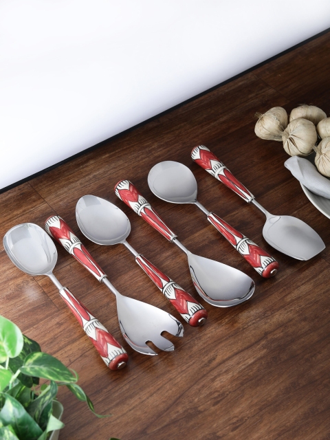 

VarEesha Red Set Of 6 Hand-Painted Stainless Steel Spoon Set