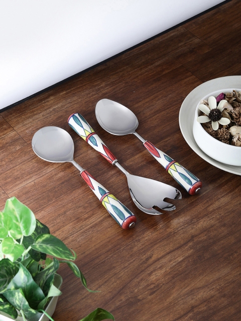 

VarEesha Multicoloured 3-Pieces Printed Stainless Steel Hand-painted Serving Spoon Set, Multi