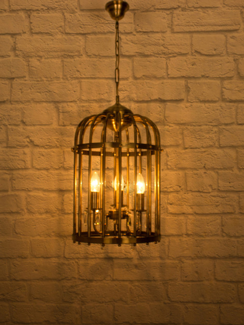 

Fos Lighting Lamp Gold-Toned Textured Birdcage Hanging Light with Crystals