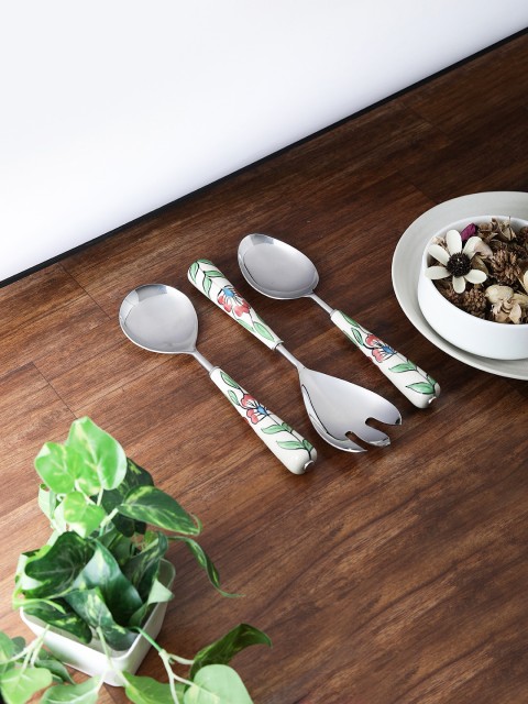 

VarEesha White Set Of 3 Printed Stainless Steel Spoon