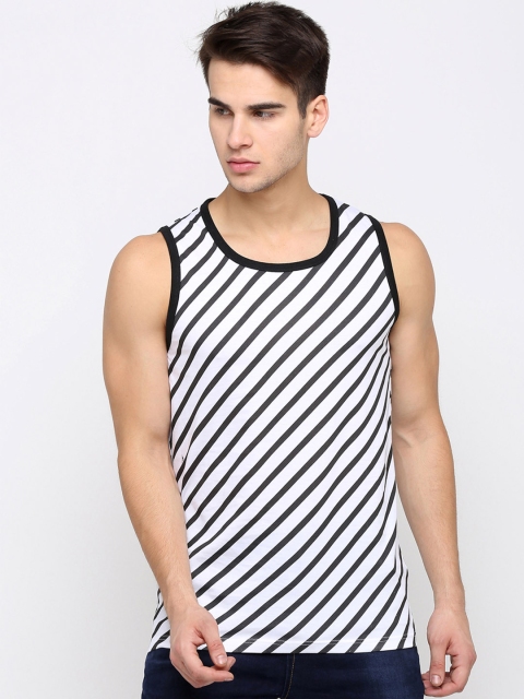 

Maniac Men White Black Striped Round Neck Pure Cotton T-shirt