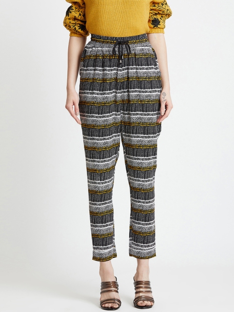 

COVER STORY Women Black & White Slim Fit Striped Peg Trousers