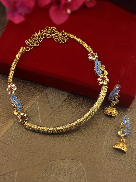 

Sia Art Jewellery Women Gold-Plated & Blue Stone-Studded Jewellery Set