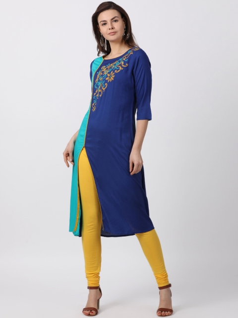 

Alena Women Blue Embroidered Straight Kurta