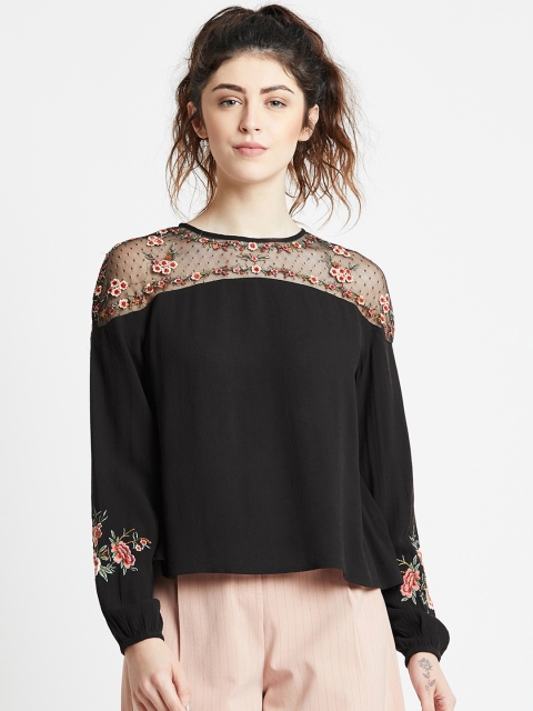 COVER STORY Women Black Self Design A-Line Top