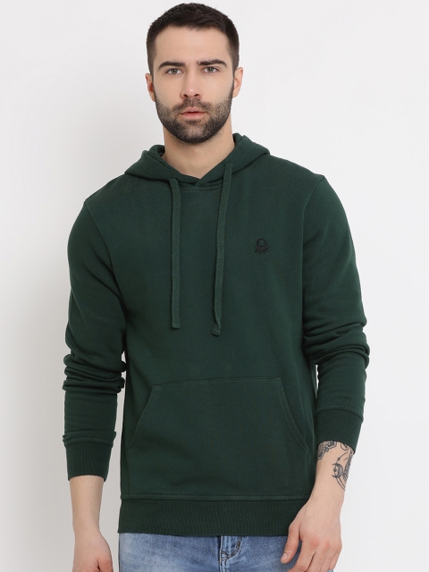 

United Colors of Benetton Men Green Solid Hooded Sweatshirt