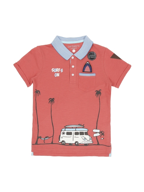 

Pantaloons Junior Boys Pink Printed Polo Collar T-shirt