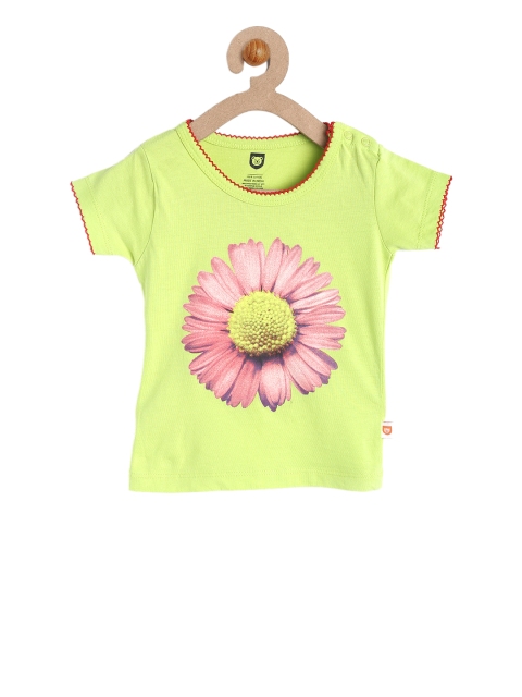 

612 league Girls Green Printed Round Neck T-shirt