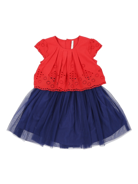 

Pantaloons Junior Girls Red & Blue Colourblocked Fit and Flare Dress