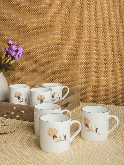 

SONAKI White 6-Pieces Printed Bone China Cups Set