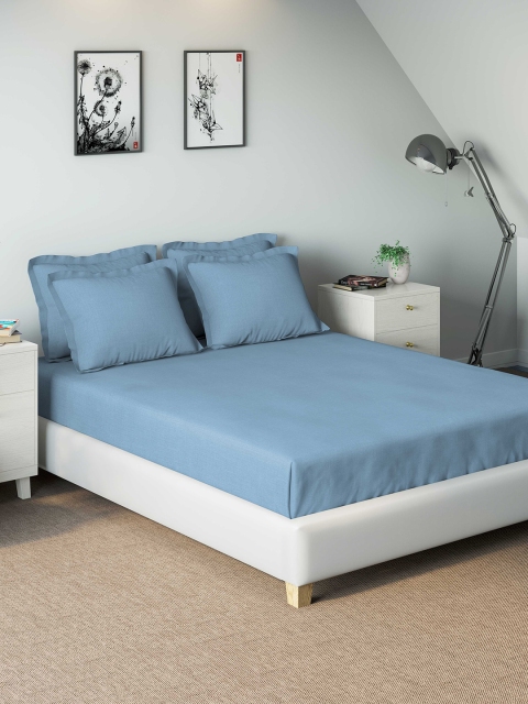 

DDecor Blue Solid 400 TC Cotton 1 King Bedsheet with 4 Pillow Covers