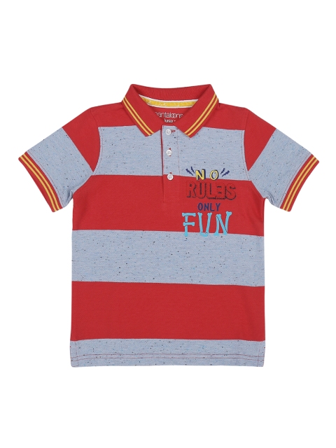 

Pantaloons Junior Boys Red Striped Polo Collar Pure Cotton T-shirt
