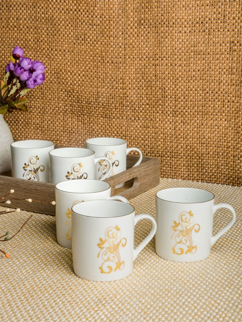 

SONAKI White 6-Pieces Printed Bone China Cups Set
