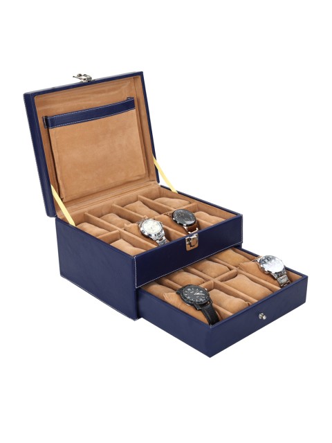 

Leather World Unisex 16 Slots Blue Watch Organiser Box