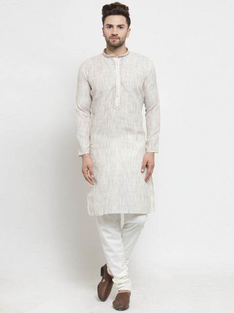 

Jompers Men Cream-Coloured Self Design Kurta with Churidar