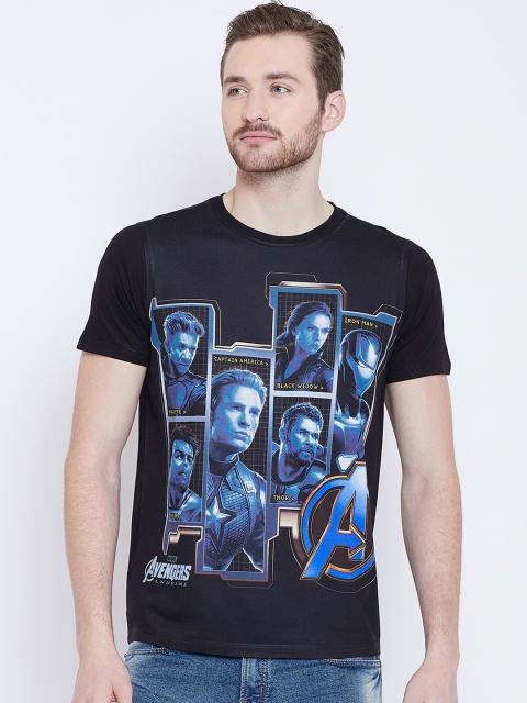 

Marvel by Wear Your Mind Men Black & Blue Printed Round Neck T-shirt