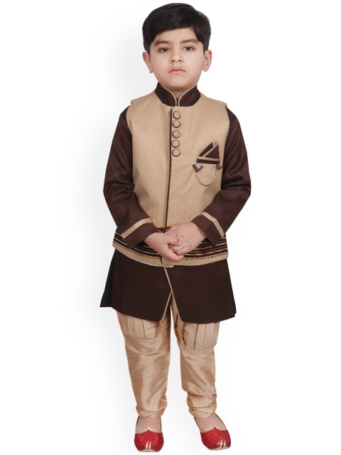 

SG YUVRAJ Boys Brown Solid Kurta with Pyjamas