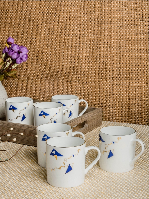 

SONAKI White Set of 6 Printed Bone China Cups Set