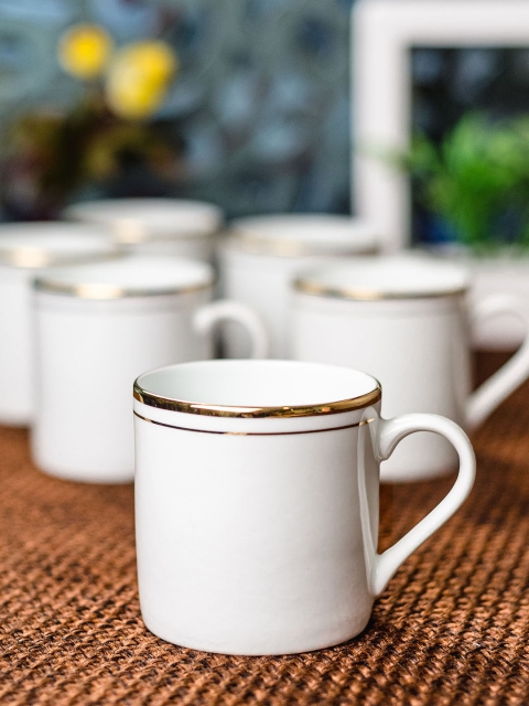 

SONAKI White 6-Pieces Printed Bone China Cups Set