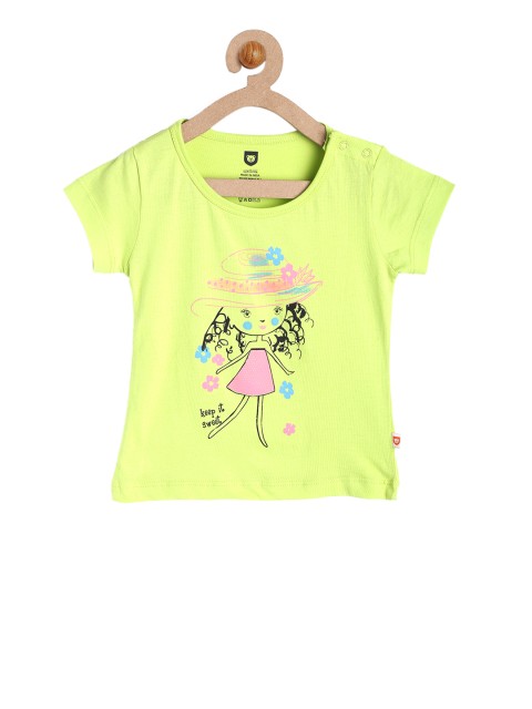 

612 league Girls Green Printed Round Neck T-shirt
