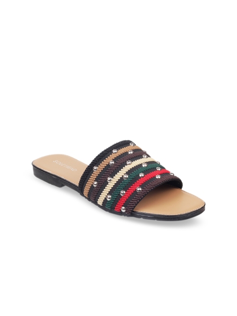 

SOLE HEAD Women Black Woven Design Open Toe Flats