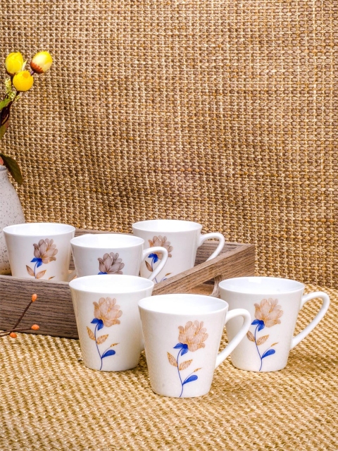 

SONAKI White 6-Pieces Printed Bone China Cups Set