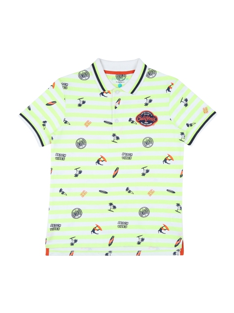 

Pantaloons Junior Boys Lime Green Printed Polo Collar Pure Cotton T-shirt