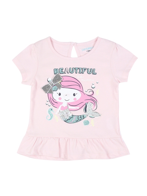 

Pantaloons Baby Girls Pink Printed Round Neck Pure Cotton T-shirt