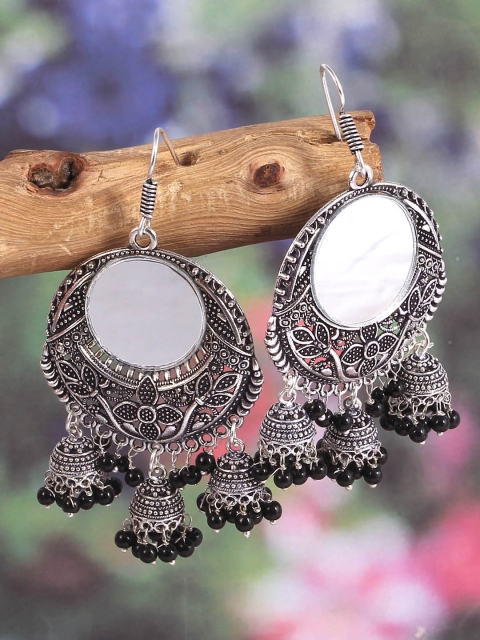 

Natures Buggy Silver-Toned Dome Shaped Jhumkas