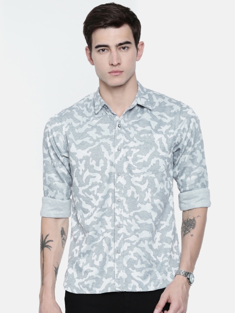 

Breakbounce Men White & Grey Slim Fit Printed Casual Shirt