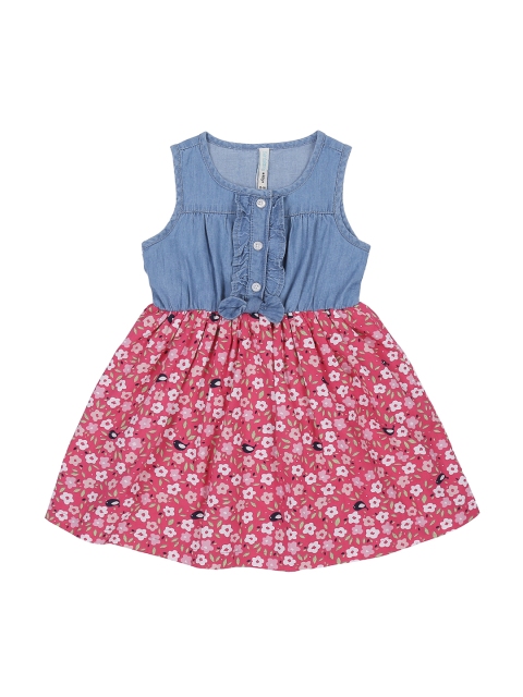 

Pantaloons Baby Girls Pink Printed Denim Fit and Flare Dress
