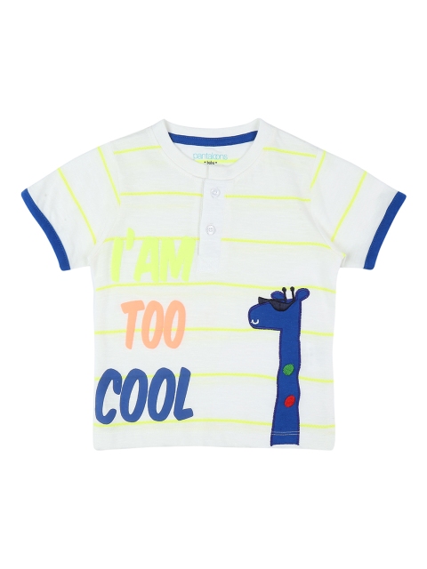 

Pantaloons Baby Boys White Printed Henley Neck T-shirt