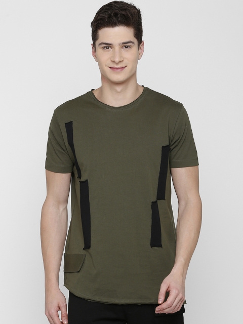 

SKULT by Shahid Kapoor Men Olive Green Colourblocked Round Neck T-shirt