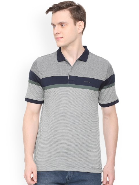 

Van Heusen Men Grey Striped Polo Collar T-shirt