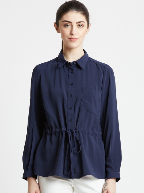 

COVER STORY Women Navy Blue Solid Shirt Style Top