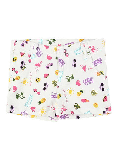 

Pantaloons Junior Girls Cream-Coloured Printed Regular Fit Regular Shorts