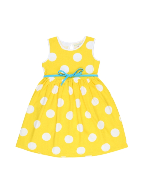 

Pantaloons Junior Girls Yellow & White Polka Dot Printed Empire Dress