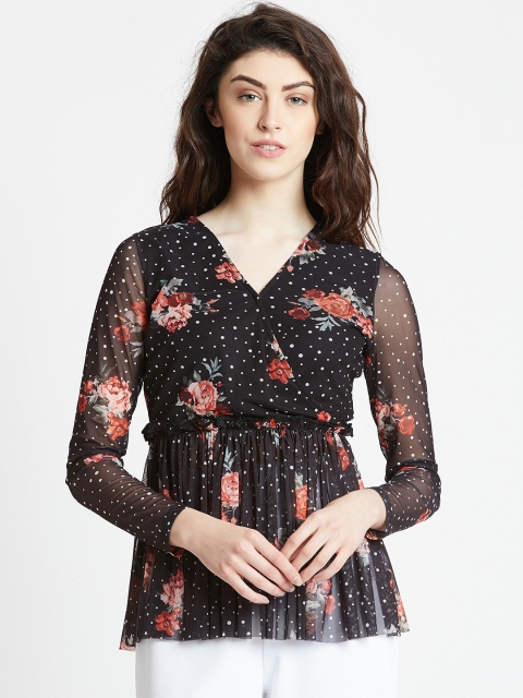 

COVER STORY Women Black Printed Fitted Top