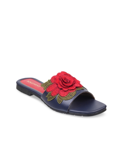 

SOLE HEAD Women Navy Blue Textured Open Toe Flats
