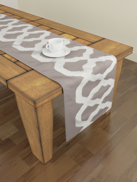 

S9homebySeasons Grey & Off-White Self Design 6 Seater Table Runner