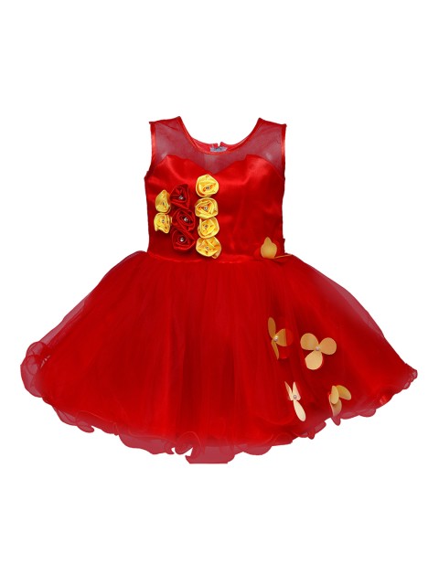 

Wish Karo Girls Red Solid Fit and Flare Silk Dress