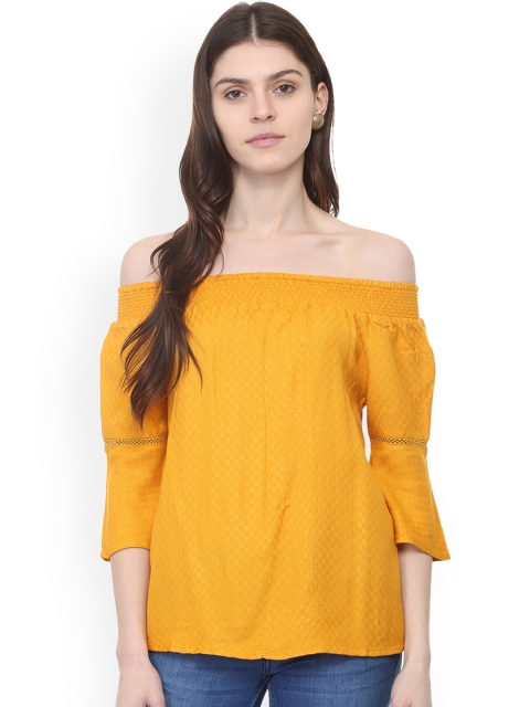 

People Women Yellow Solid Bardot Top