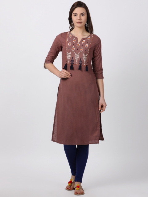 

Alena Women Brown Yoke Design Straight Kurta