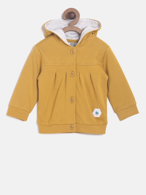 

MINI KLUB Girls Yellow Solid Hooded Tailored Jacket