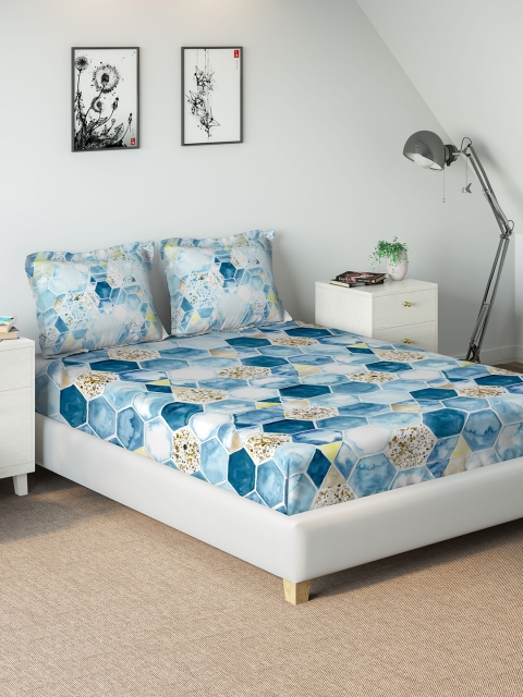 

DDecor Blue Geometric 180 TC Cotton 1 Queen Bedsheet with 2 Pillow Covers