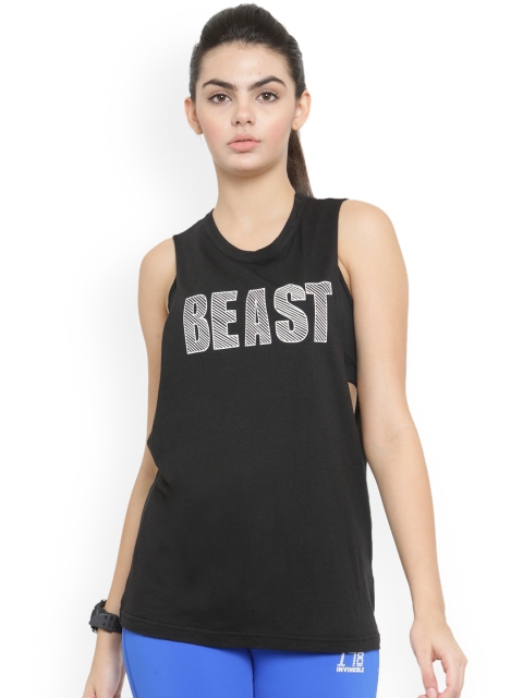 

Invincible Women Black Printed Round Neck Athleisure T-shirt