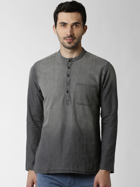 

Peter England Men Grey Solid Straight Kurta