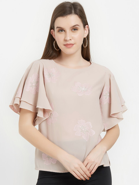 

Soie Women Beige Self Design Top