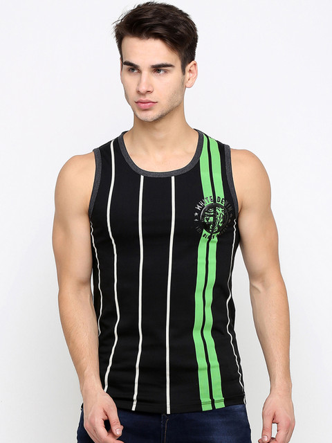 

Maniac Men Black Striped Round Neck Pure Cotton T-shirt